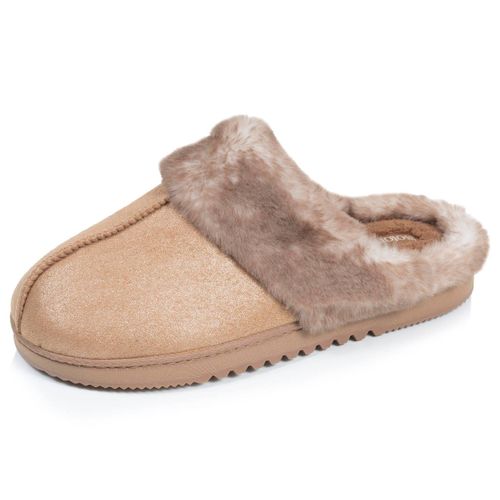 Chaussons Mules Ultra Confortables, En Maille Bouclette, Semelle Crantée Camel - Isotoner - Modalova