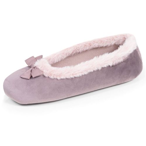 Chaussons Ballerines Microvelours, Semelle Gomme Ultra Souple Taupe - Isotoner - Modalova