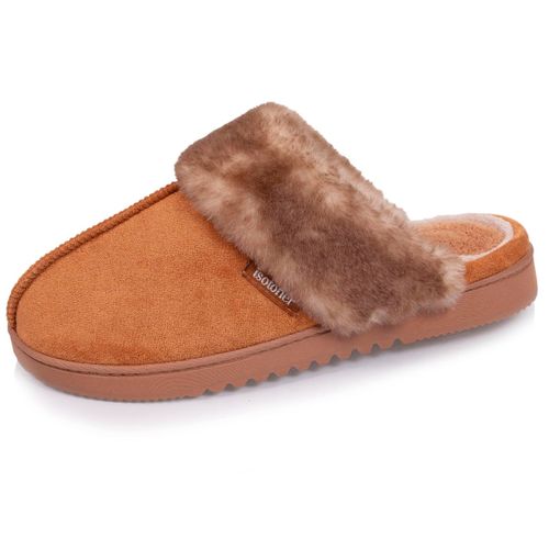 Chaussons Mules Ultra Confortables, En Maille Bouclette, Semelle Crantée Camel - Isotoner - Modalova