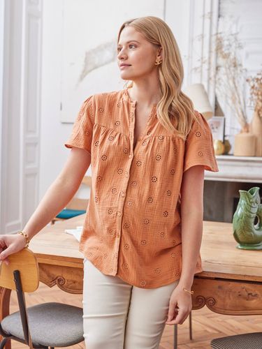 Blouse gaze de coton brodé grossesse et allaitement terracotta - Vertbaudet - Modalova