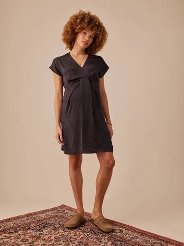 Robe grossesse satinée effet noué anthracite - Envie De Fraise - Modalova