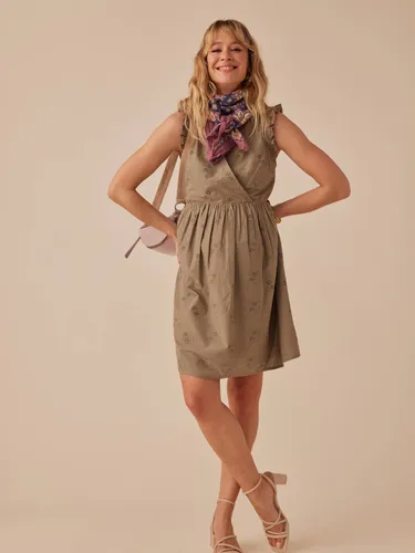 Robe courte grossesse en broderie anglaise manches volantées kaki - Envie De Fraise - Modalova