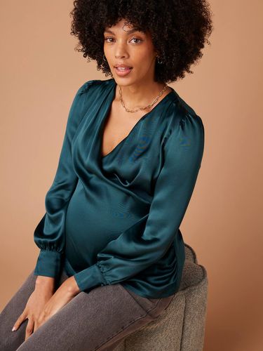 Blouse cache-coeur de grossesse effet satiné pétrole - Envie De Fraise - Modalova
