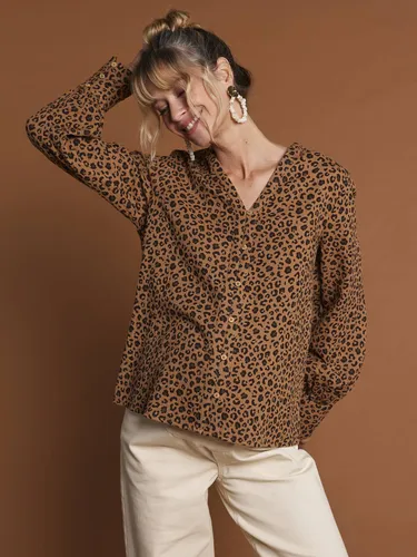 Blouse léopard en gaze de coton grossesse et allaitement écru - Envie De Fraise - Modalova