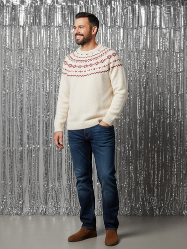 Pull jacquard homme noël capsule famille écru - Envie De Fraise - Modalova