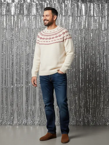 Pull jacquard homme noël capsule famille écru - Envie De Fraise - Modalova