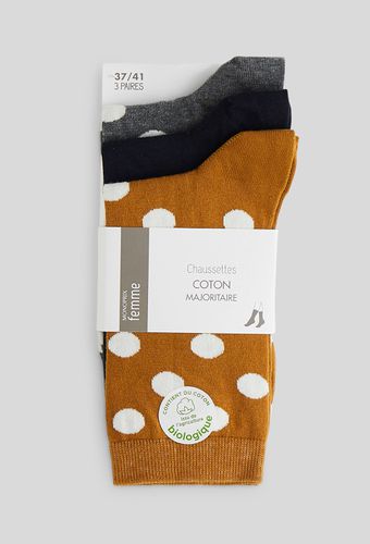 Lot de 3 paires de chaussettes fantaisie à pois en coton - MONOPRIX FEMME - Modalova