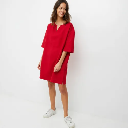 Robe courte manches 3/4 en lin unie - MONOPRIX FEMME - Modalova