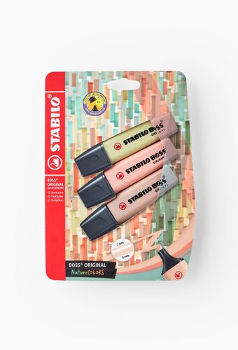 Blister carton x 3 BOSS ORIGINAL Nature - marron glacé, orange rouille, vert tilleul - STABILO - Modalova