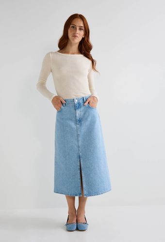 Jupe midi en denim avec fente - MONOPRIX - Modalova