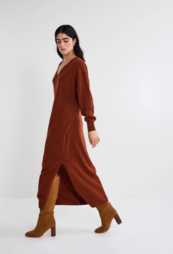 Robe longue col v en laine - MONOPRIX - Modalova