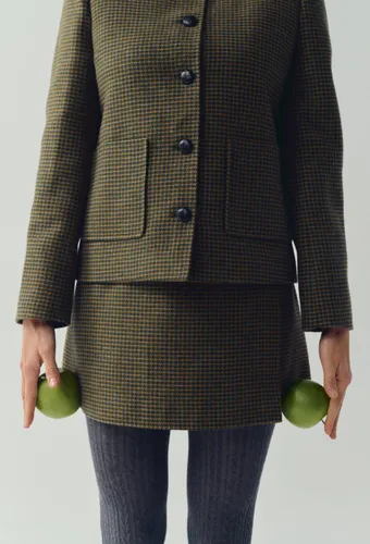 Jupe courte en portefeuille contenant de la laine - MONOPRIX - Modalova