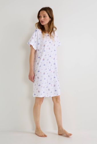 Chemise de nuit manches courtes imprimé marin en coton BIO - MONOPRIX - Modalova