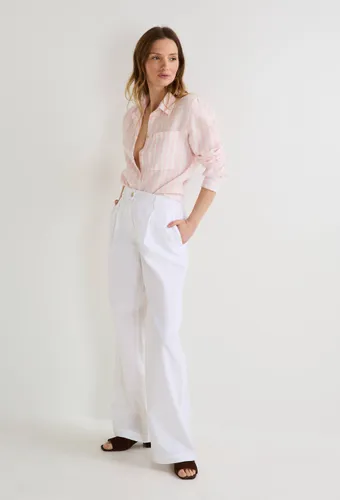 Pantalon large taille haute en lin et coton - MONOPRIX - Modalova