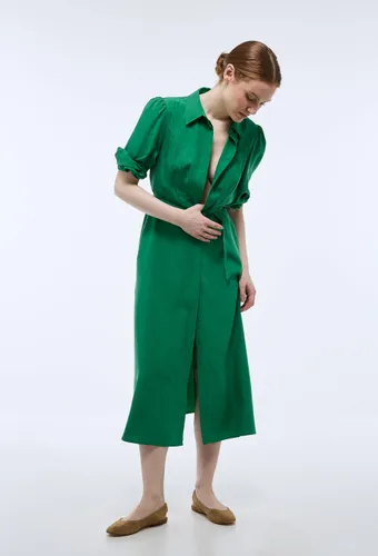 Robe midi cintrée unie contenant du lin - MONOPRIX - Modalova