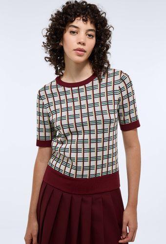 Pull manches courtes en jacquard à carreaux - MONOPRIX - Modalova