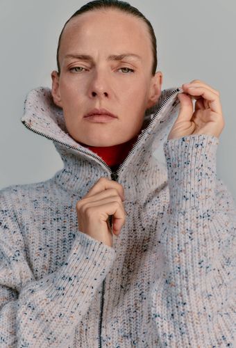 Cardigan zippé en maille côtelée contenant de la laine merinos - MONOPRIX - Modalova
