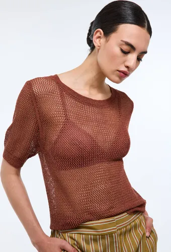 Pull manches courtes ajouré contenant du lin - MONOPRIX - Modalova