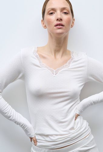 T-shirt manches longues col V MALAURY en modal et dentelle - MONOPRIX - Modalova