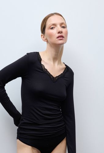 T-shirt manches longues col V MALAURY en modal et dentelle - MONOPRIX - Modalova