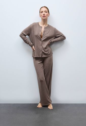 Pantalon uni en laine et soie - MONOPRIX - Modalova