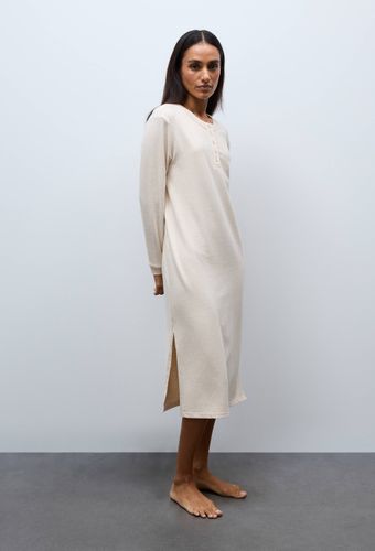Chemise de nuit côtelée en coton et modal - MONOPRIX - Modalova