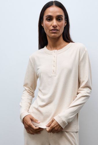 T-shirt boutonné en coton et modal côtelé - MONOPRIX - Modalova