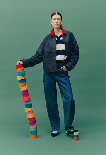 Veste courte waxé avec col contrasté - MONOPRIX - Modalova