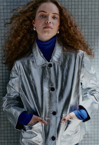 Veste argentée en cuir - MONOPRIX PREMIUM - Modalova