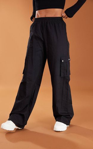 Black Pantalon Cargo Taille Haute Coupe Large Kaki | Taille 40 - PrettyLittleThing - Modalova