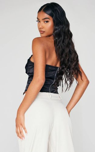 Black Corset En Satin Martelé À Ourlet Pointu Asymétrique | Taille 42 - PrettyLittleThing - Modalova
