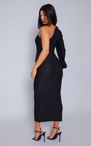 Black Robe Mi-longue Plissée Asymétrique À Une Épaule Et Fronces | Taille 38 - PrettyLittleThing - Modalova