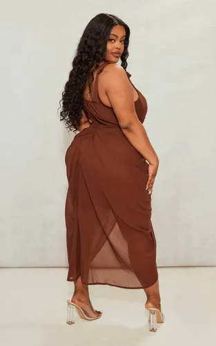 Robe Midi Drapée Grande Taille Avec Détail À Armatures | Taille 46 - PrettyLittleThing - Modalova