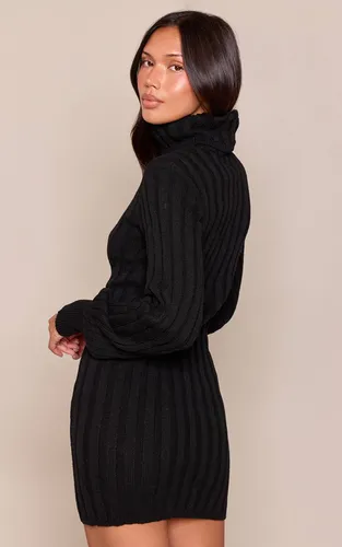 Black Robe Synthétiquell À Col Roulé En Maille | Taille XS - PrettyLittleThing - Modalova