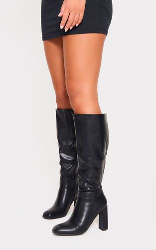 Black Bottes Hautes À Talon Bloc Carré En Synthétique Avec Fermeture Éclair | Taille 33 - PrettyLittleThing - Modalova