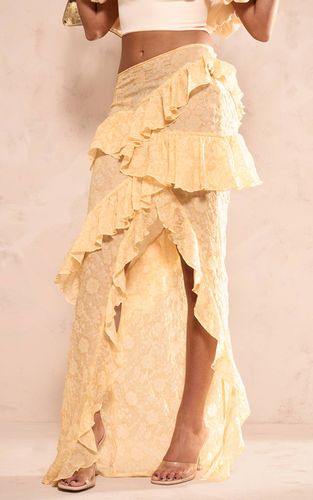 Lemon Jupe Longue En Mousseline De Soie Transparente Texturée À Volants | Taille 32 - PrettyLittleThing - Modalova