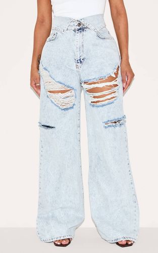 Jean Large Taille Repliable Délavage Acide Déchiré Denim Shape | Taille 42 - PrettyLittleThing - Modalova