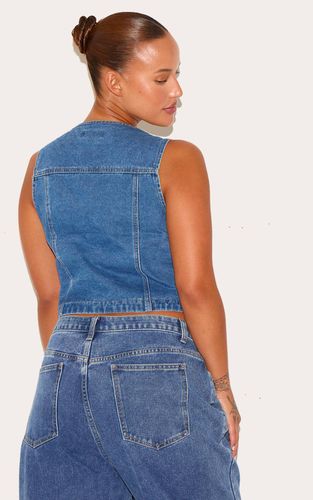 Gilet En Jean Col Américain Avec Boutonnage Devant Grande Taille | Taille 54 - PrettyLittleThing - Modalova