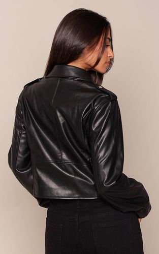 Black Veste De Motard Basique En Synthétique Avec Détails De Poches | Taille 32 - PrettyLittleThing - Modalova