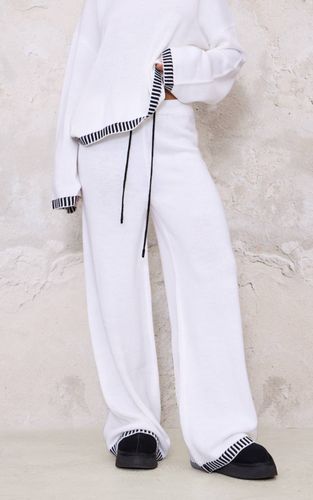 White Pantalon En Maille À Taille Cordon Avec Détails De Coutures Contrastées | Taille XS - PrettyLittleThing - Modalova