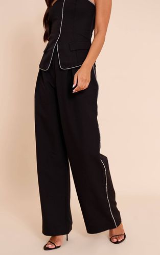 Black Pantalon Large Plissé Tailleur Tissé Avec Ornements De Strass Coordonné | Taille 42 - PrettyLittleThing - Modalova