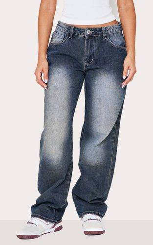 Grey Jean Droit Taille Basse Rigide Effet Délavé Bleach Petite Used | Taille 36 - PrettyLittleThing - Modalova