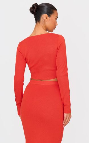 Red Haut À Manches Longues En Maille Côtelée Souple Avec Détail Torsadé Devant | Taille XS - PrettyLittleThing - Modalova