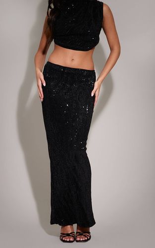 Black Jupe Longue Taille Mi-haute À Paillettes | Taille 36 - PrettyLittleThing - Modalova