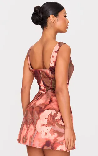 Brown Robe Trapèze Corsetée À Imprimé Floral | Taille 32 - PrettyLittleThing - Modalova