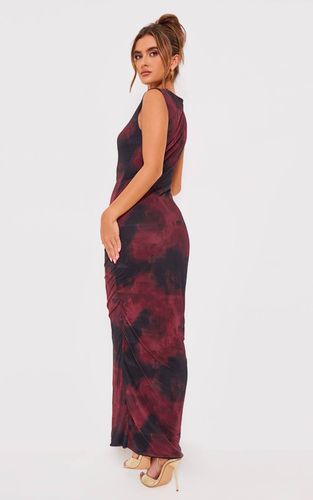 Burgundy Robe Longue Moulante En Mesh À Imprimé Floral | Taille 32 - PrettyLittleThing - Modalova