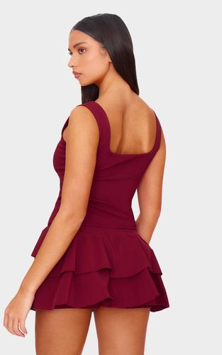 Burgundy Combi-short Jupe-short Plissée En Tissu Extensible | Taille 42 - PrettyLittleThing - Modalova