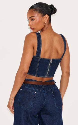 Dark Indigo Corset En Denim Délavé Ajusté | Taille 36 - PrettyLittleThing - Modalova