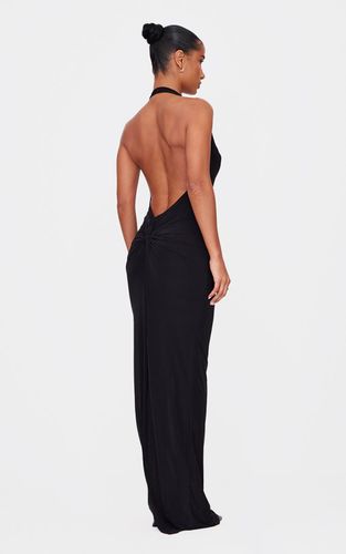 Black Robe Longue Toucher Doux Col Bénitier Détail Dos Torsadé | Taille 42 - PrettyLittleThing - Modalova