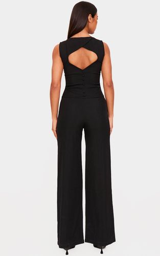 Black Combinaison-pantalon Jambe Droite Tissage Structuré Détail Dos Ouvert | Taille 42 - PrettyLittleThing - Modalova